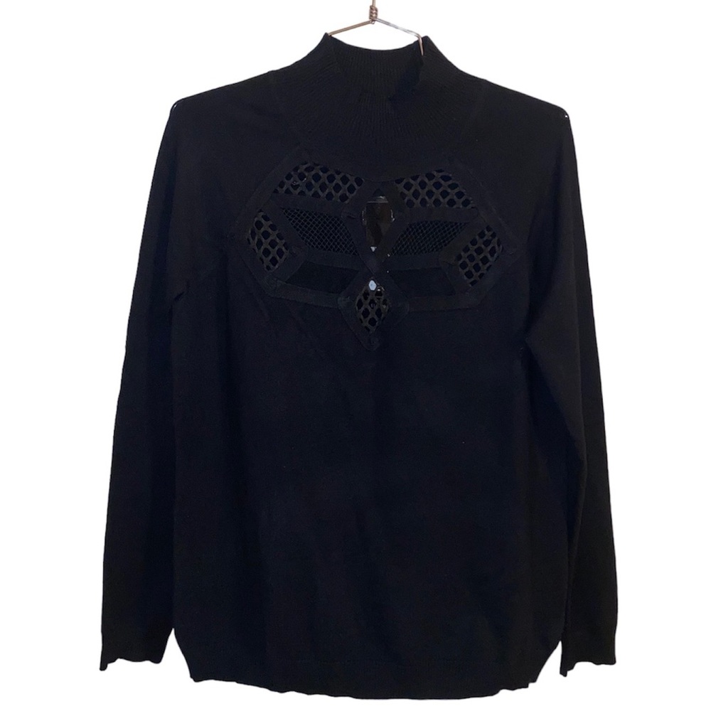 Cyrus Black Long Sleeve Front Cutout Detail Top Size M